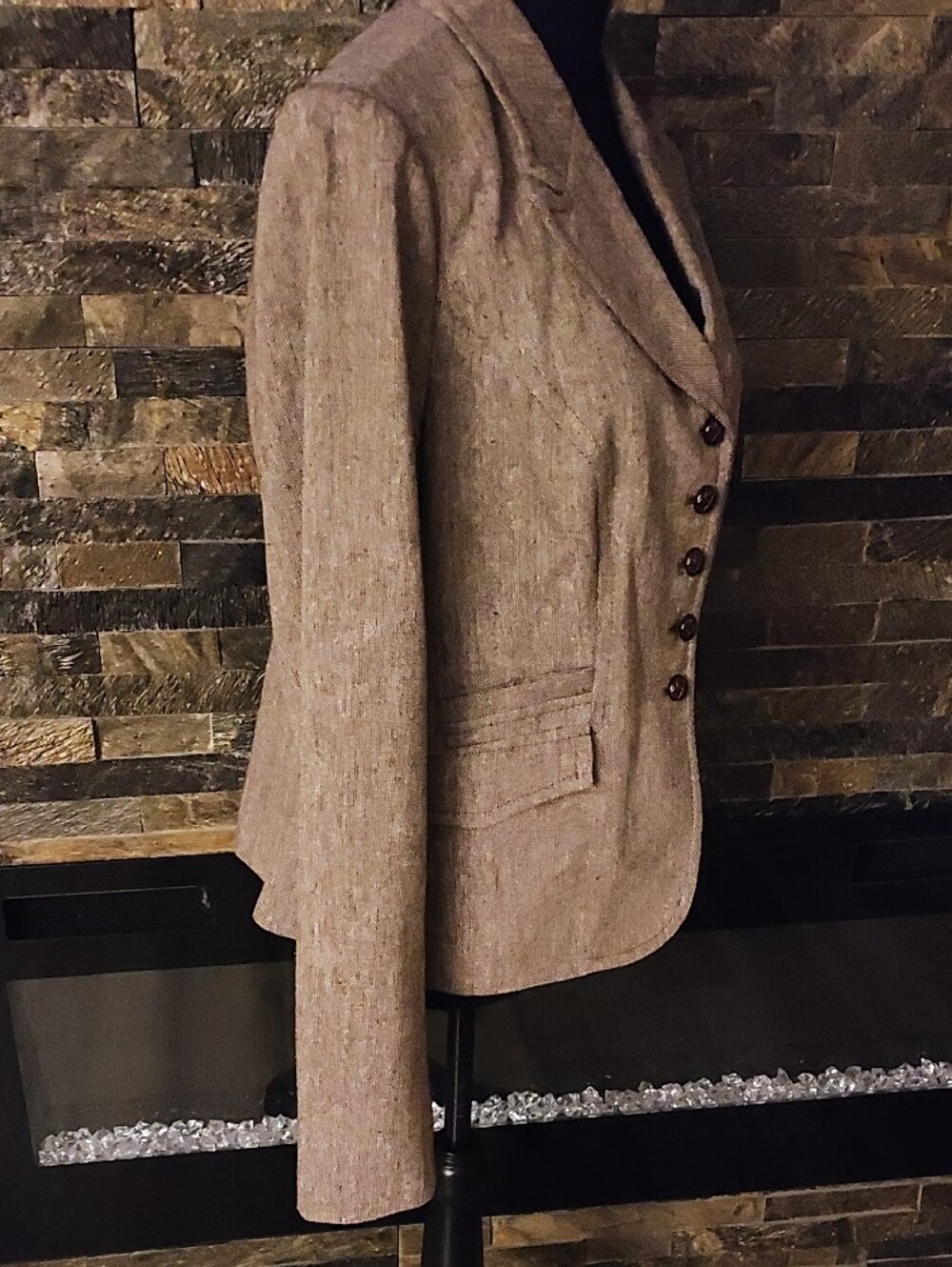 The Limited Womens Taupe Tweed Button-Front Blazer Jacket Size Large - Picture 2 of 6